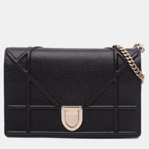 Dior Black Grained Calfskin Diorama Wallet on Chain