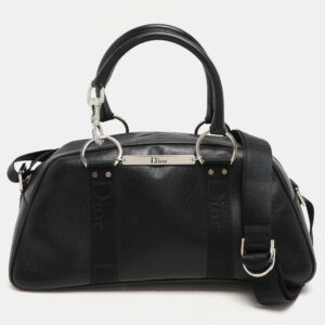 Dior Black Leather Crytal Hook Bowling Bag