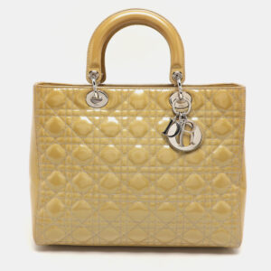 Dior Beige Cannage Patent Leather Large Lady Dior Tote