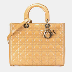 Dior Beige/Brown Large Patent Cannage Lady Dior