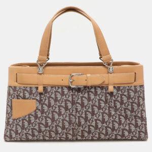 Dior Brown/Beige Oblique Canvas and Leather Jeans Pocket Tote