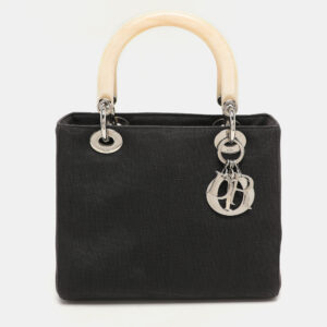 Dior Black Canvas Medium Lady Dior Tortoise Handle Tote
