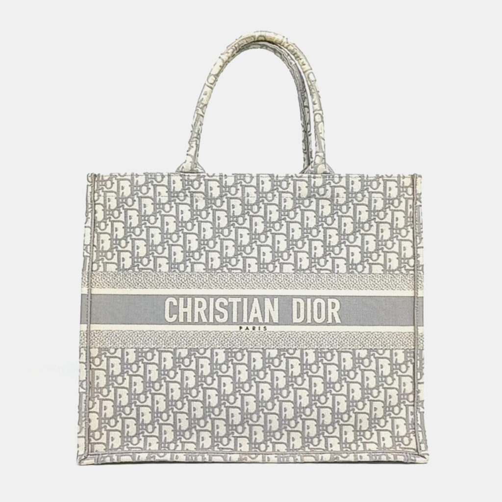 luxury-women-dior-used-handbags-p1147734-006 Dior Grey White Fabric Oblique Book Tote Bag 42