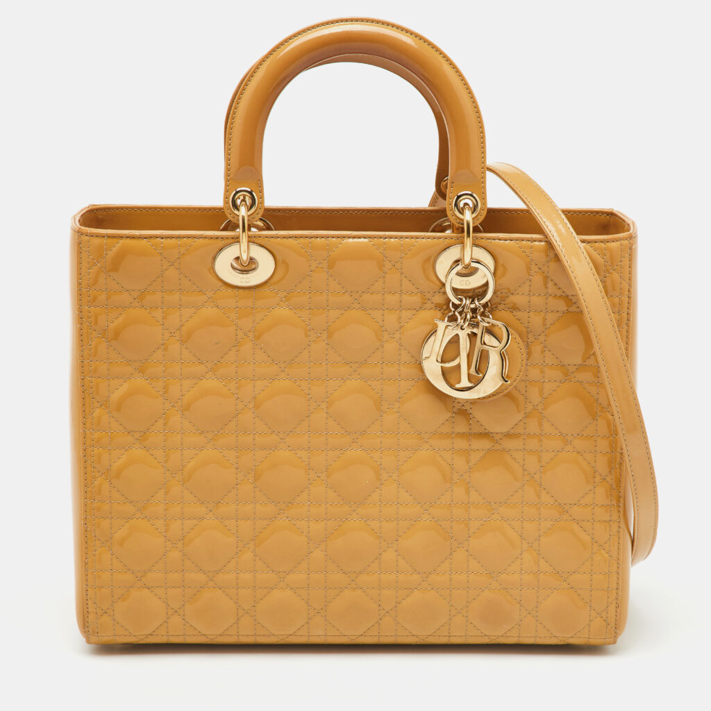 luxury-women-dior-used-handbags-p1149794-004 Dior Beige Cannage Patent Leather Large Lady Dior Tote