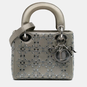 dior grey mini satin cannage strass crystal embellished lady dior