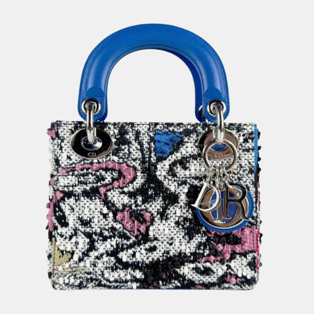 luxury-women-dior-used-handbags-p1150659-004 Dior Blue Black Tweed Leather Lady Dior Shoulder Bag