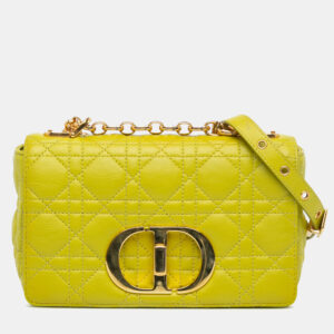 Dior Yellow Small Calfskin Cannage Caro Bag