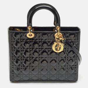 Dior Black Cannage Patent Leather Large Lady Dior Tote