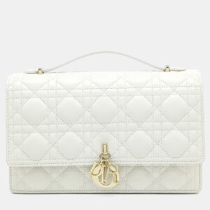 Dior White Leather Miss Dior Top Handle Clutch and Crossbody Bag