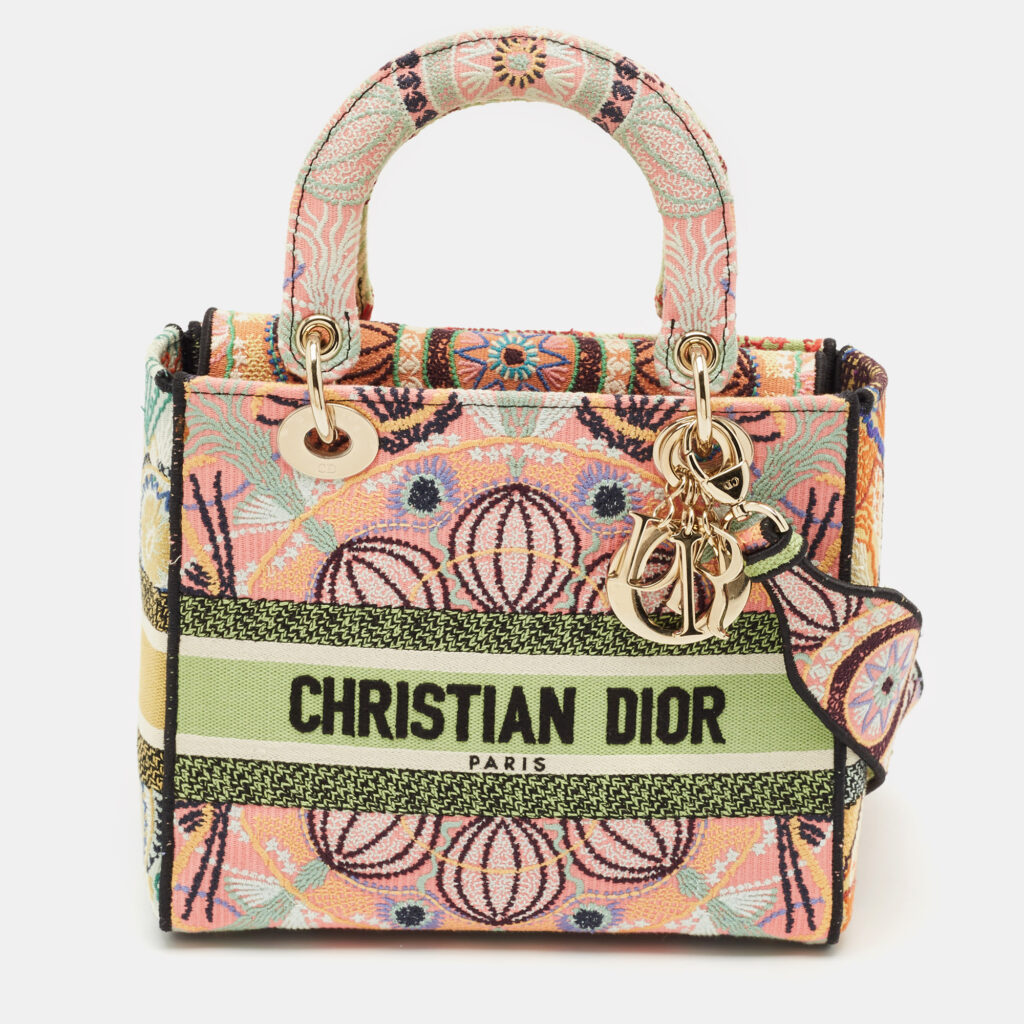 luxury-women-dior-used-handbags-p1154953-007 Dior Multicolor Embroidered Canvas Medium Lady D-Lite Tote