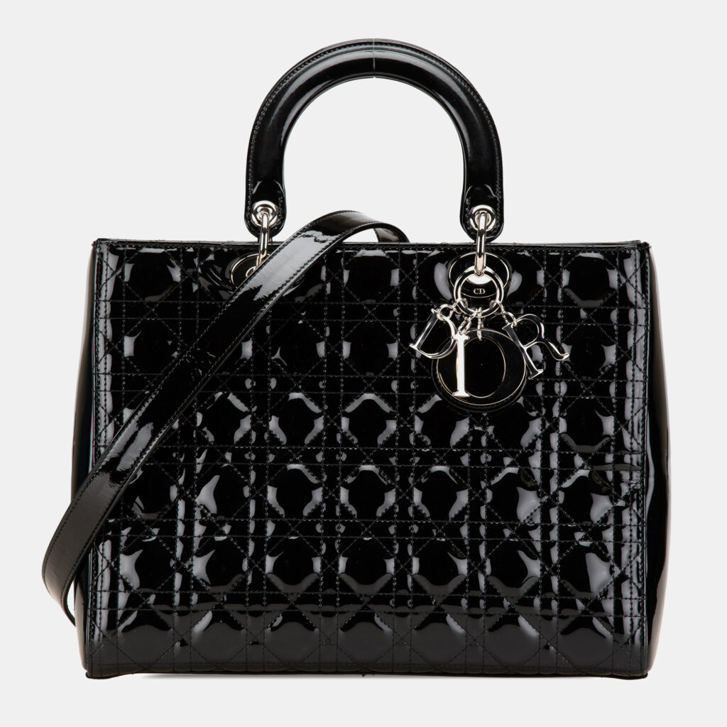 luxury-women-dior-used-handbags-p1155751-005 Dior Black Large Patent Cannage Lady Dior
