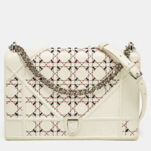 Dior Off White Cannage Stitched Leather Large Diorama Flap Shoulder Bag