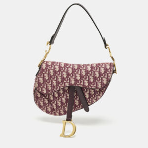 Dior Burgundy Oblique Canvas Saddle Bag