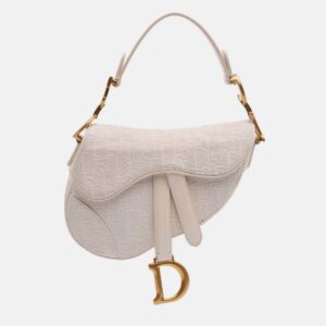 Dior White Mini Oblique Canvas Saddle Bag