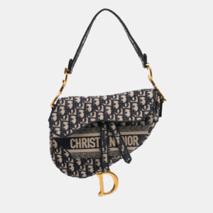 Dior Blue Oblique Embroidered Canvas Saddle Bag