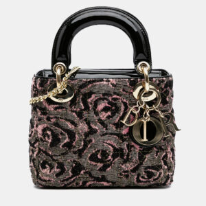 Dior Black Pink Mini Tweed Rose Embroidered Lady Dior