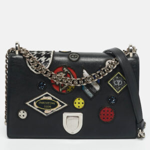 Dior Black Leather Medium Diorama Embellished Flap Bag