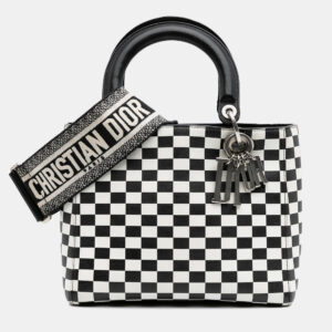 Dior Black/White Medium Calfskin Checkered Lady Dior