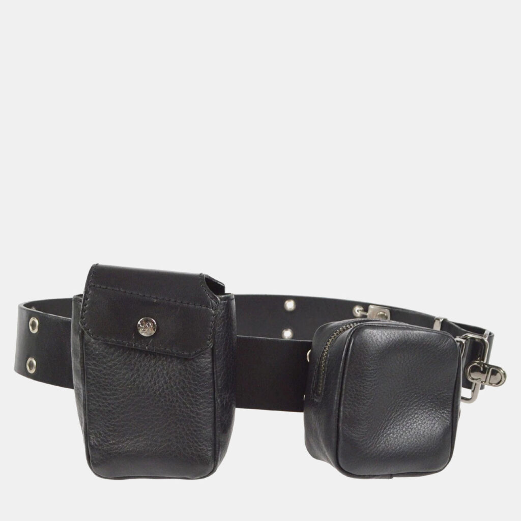 luxury-women-dior-used-handbags-p1159091-009 Dior Black Leather Twin Pochette Belt Bum Bag