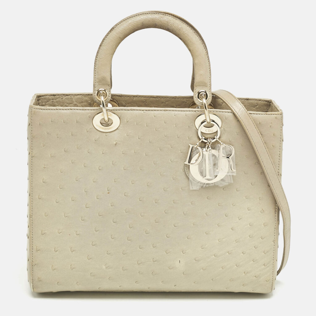 luxury-women-dior-used-handbags-p1160326-019 Dior Light Beige Ostrich Large Lady Dior Tote