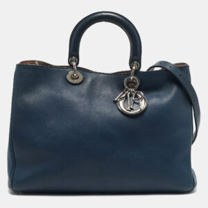dior navy blue leather large diorissimo shopper tote