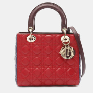 Dior Red Purple Bordeaux Leather Lady Dior Tote Bag