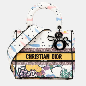 Dior White Multicolor Canvas Lady D-Lite Medium Shoulder Bag