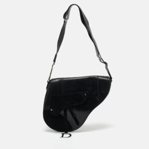 Dior Black Python and Suede Vintage Saddle Bag