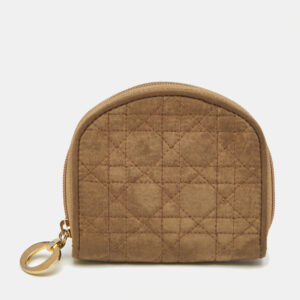 dior beige cannage fabric zip around coin purse
