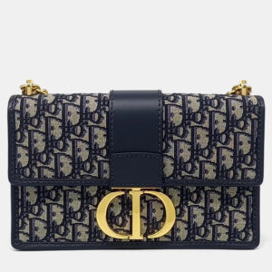 Dior Navy Blue Calf Leather Fabric Oblique 30 Montaigne Bag