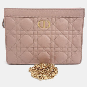 Dior Pink Leather Caro Chain Zipper Pouch and Crossbody Bag