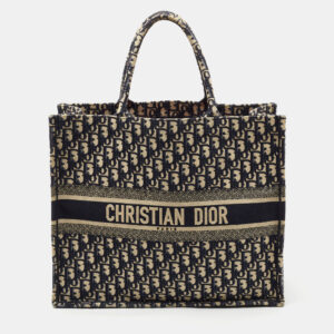 Dior Blue Oblique Embroidered Canvas Large Book Tote