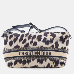 Dior Brown Mizza Small Canvas Embroidered Leopard DiorTravel Nomad Pouch