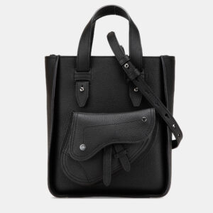 Dior Black Mini Grained Calfskin Saddle Tote