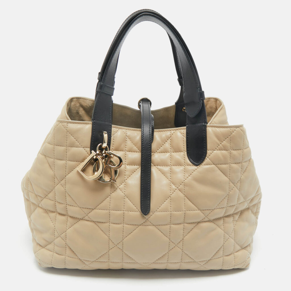 Dior Beige/Black Cannage Leather Medium Dior Toujours Tote