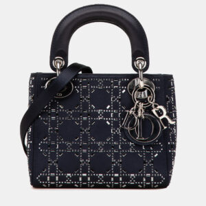 Dior Navy Blue Mini Satin Cannage Strass Crystal Embellished Lady Dior