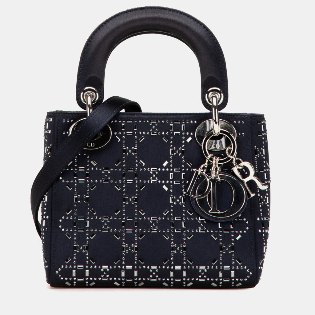 luxury-women-dior-used-handbags-p1164852-009 Dior Navy Blue Mini Satin Cannage Strass Crystal Embellished Lady Dior