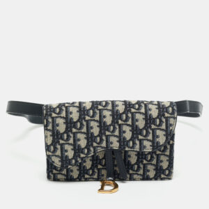 Dior Navy Blue Oblique Canvas and Leather Saddle Pouch Belt Bag