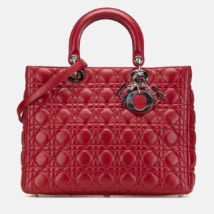 Dior Red Large Lambskin Cannage Lady Dior