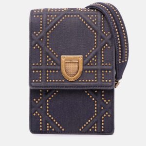 Dior Grey Studded Denim Vertical Diorama Crossbody