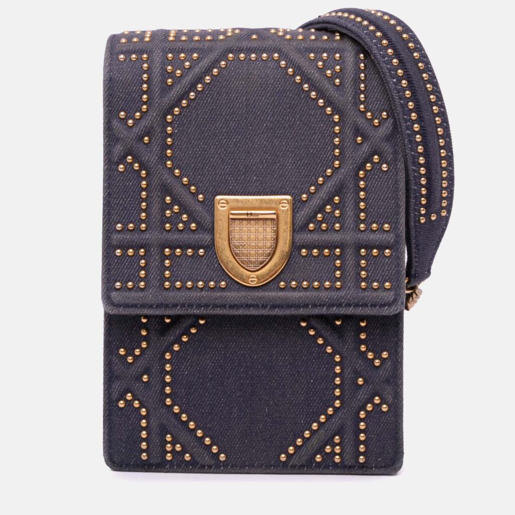 Dior Grey Studded Denim Vertical Diorama Crossbody