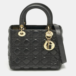 Dior Black Cannage Leather Medium Lady Dior Tote