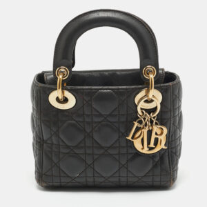 Dior Dark Grey Cannage Leather Mini Lady Dior Tote