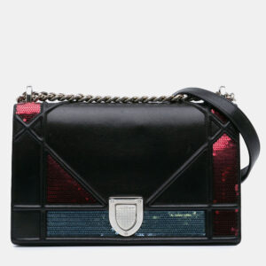 Dior Black Medium Lambskin Sequin Diorama Flap Shoulder Bag