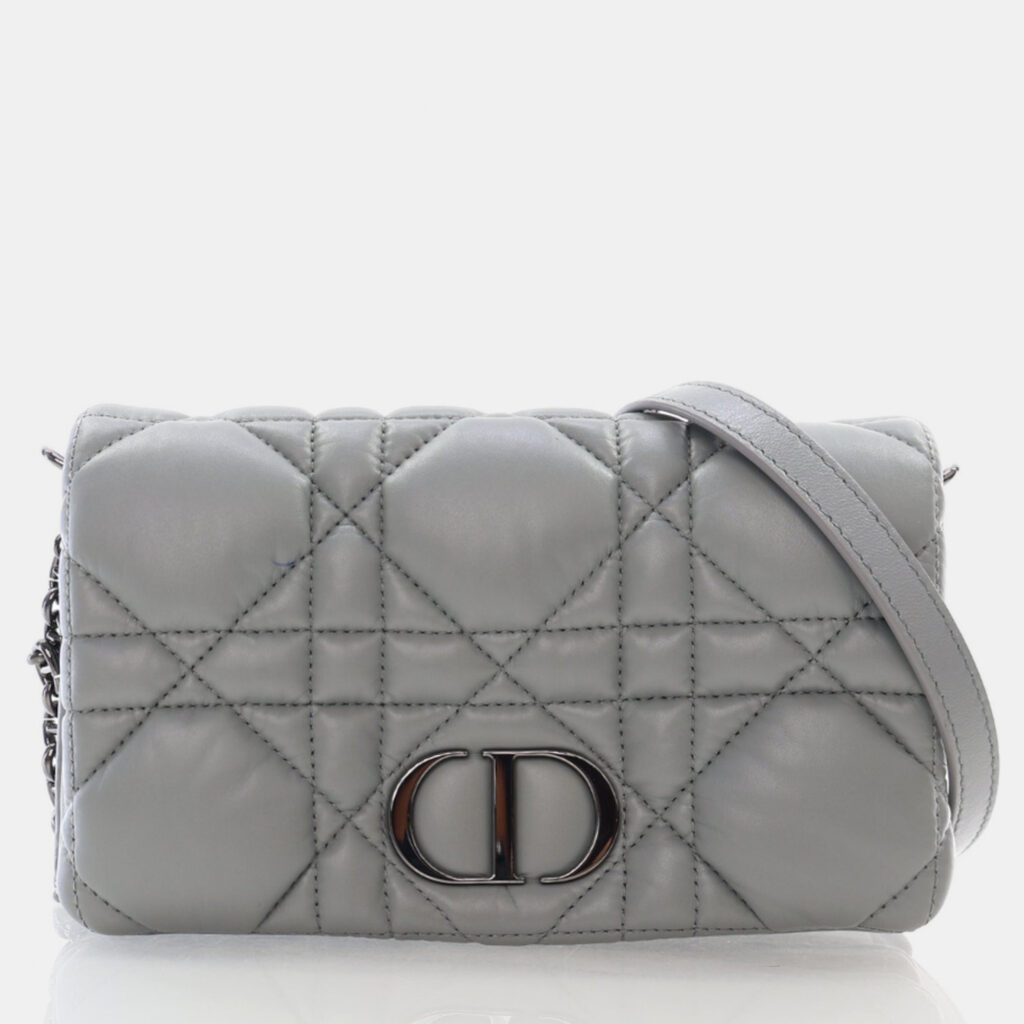 luxury-women-dior-used-handbags-p1169513-011 Dior Caro Mini Grey Calfskin Leather Shoulder Bag