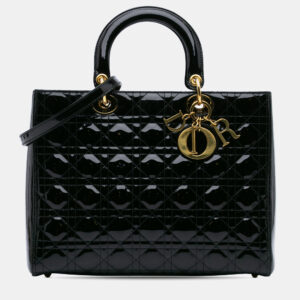 Dior Black Large Patent Cannage Lady Dior