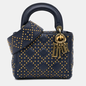 Dior Navy Blue Mini Lambskin Cannage Studded Supple Lady Dior