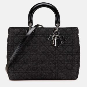 Dior Black Large Denim Cannage Lady Dior