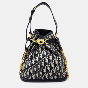 Dior Beige/Navy Blue Fabric Oblique C Dior Medium bag