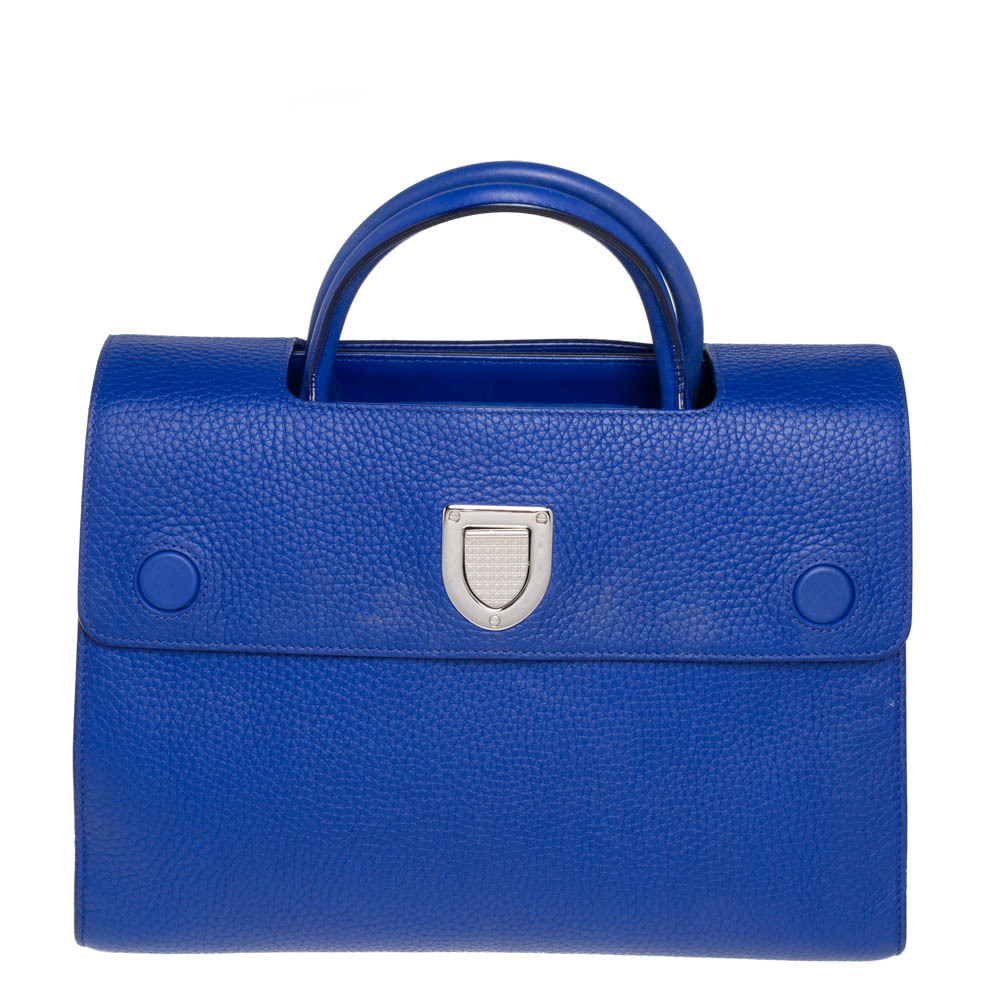 luxury-women-dior-used-handbags-p425848-006 Dior Blue Pebbled Leather Medium Diorever Tote